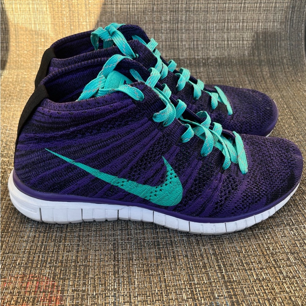 Nike Free Flyknit Chukka Trainers - Purple and Hyper Jade